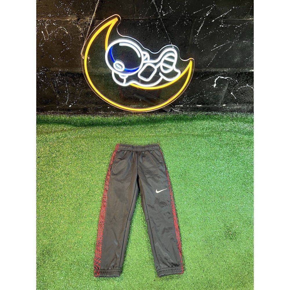 Nike Dri-Fit Swoosh Youth Dark Gray Jogger Sweatpants Sz. 4/XS Red Graphic Print - Picture 1 of 5